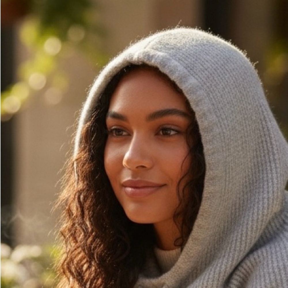 ANA Cozy Wool Blend Hoodie Scarf in Light Gray